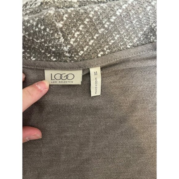 LOGO by Lori Goldstein Sz M Taupe Cream Tunic Open Front Cardigan Cozy - Picture 5 of 6